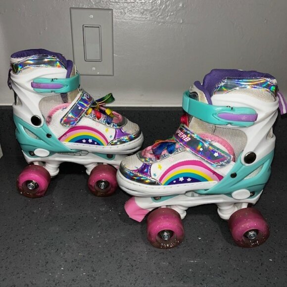Power Superb Girls Adjustable Roller Skates Size Small (31-34) Rainbow - Picture 2 of 7